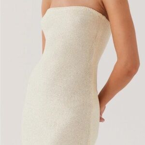 Peppermayo Cream Strapless Bodycon Dress